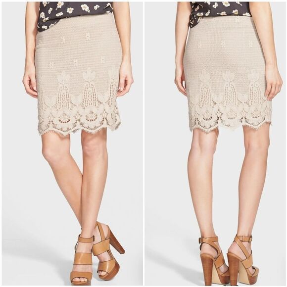 Anthropologie Dresses & Skirts - Anthropologie Wayf Cream Tan Openwork Floral Crochet 60s Style Boho Mini Skirt L